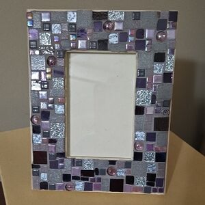Mosaic Glass Photo Frame - Purple and Silver 4x6 or 6x4 Inches